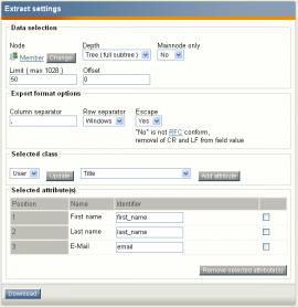 Interface from exporting content object data to csv